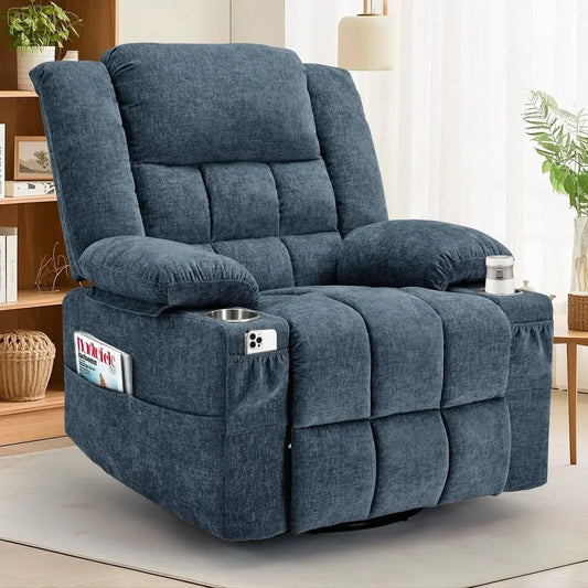 Swivel Rocker Recliner Chair With Massage Heat And Cup Holder