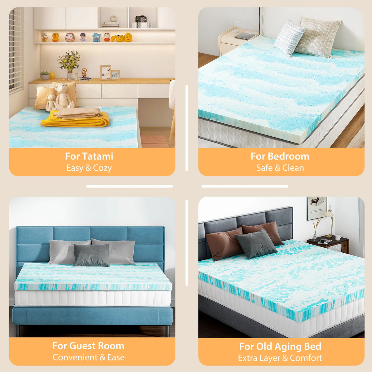 JHK Gel Memory Foam Cooling Mattress Topper For Enhanced Comfort