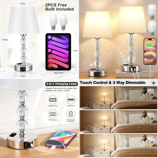 Crystal Solar Table Lamps for Bedroom and Living Room Decor