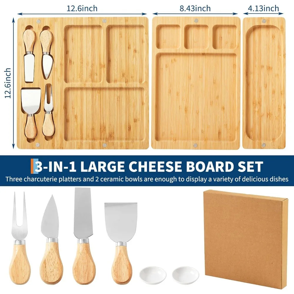 Bamboo Cheese Board Set With Serving Fork And Scoop