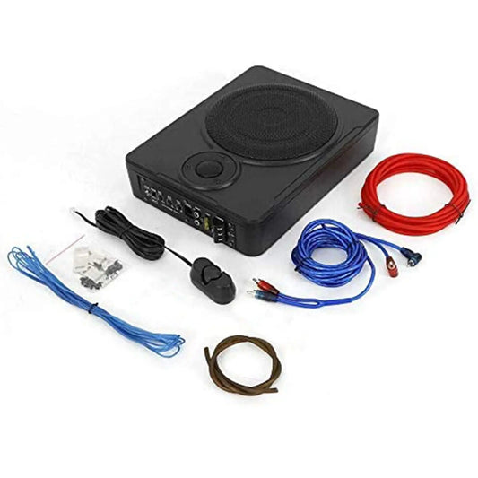 8 Inch 600W Low Profile Under-Seat Active Powered Car Subwoofer with Amplifier Kit Black