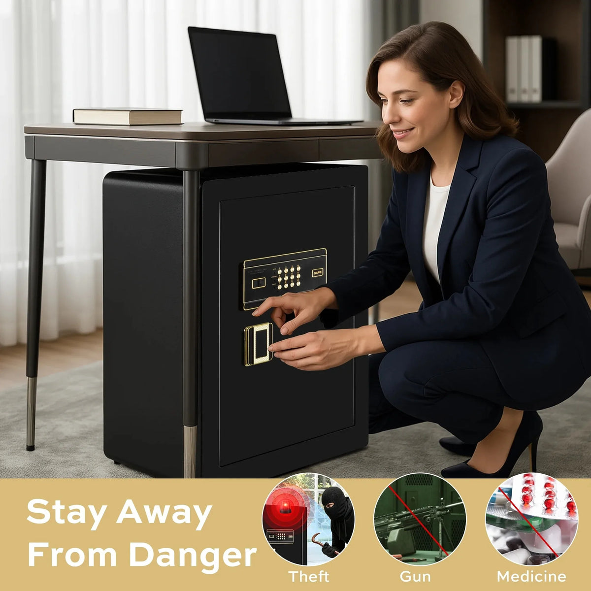 Deli 6.2 Cu ft Large Safe Box Electronic Keypad with Fireproof Bag Dual Alarm Lockable Inner Cabinet for Home Hotel