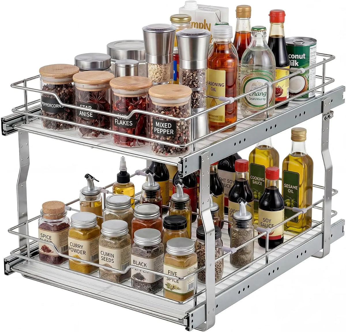 Tacleekii Two Tier Pull Out Cabinet Organizer With Steel Frame