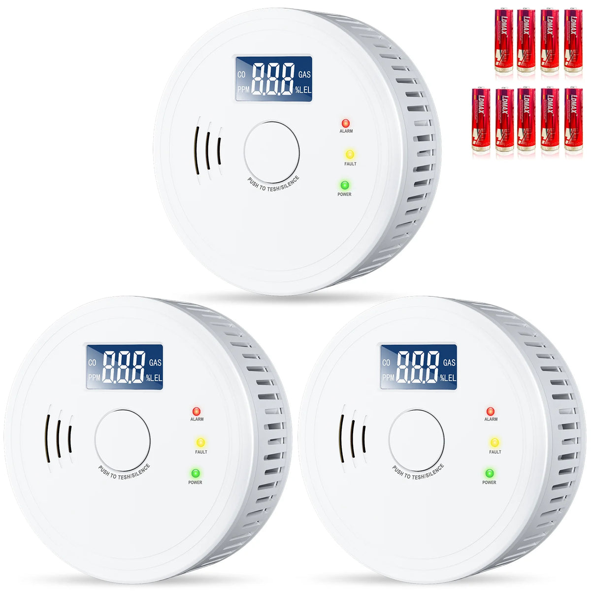Smoke Detector and Carbon Monoxide Detector Combo with LED Indicators, 2 in 1 CO & Smoke Alarm, Battery Operated Smoke and Carbon Monoxide detectors 3-Pack