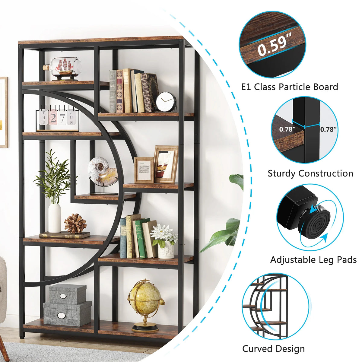Tribesigns Industrial Etagere Bookcase With Five Tier Display Storage