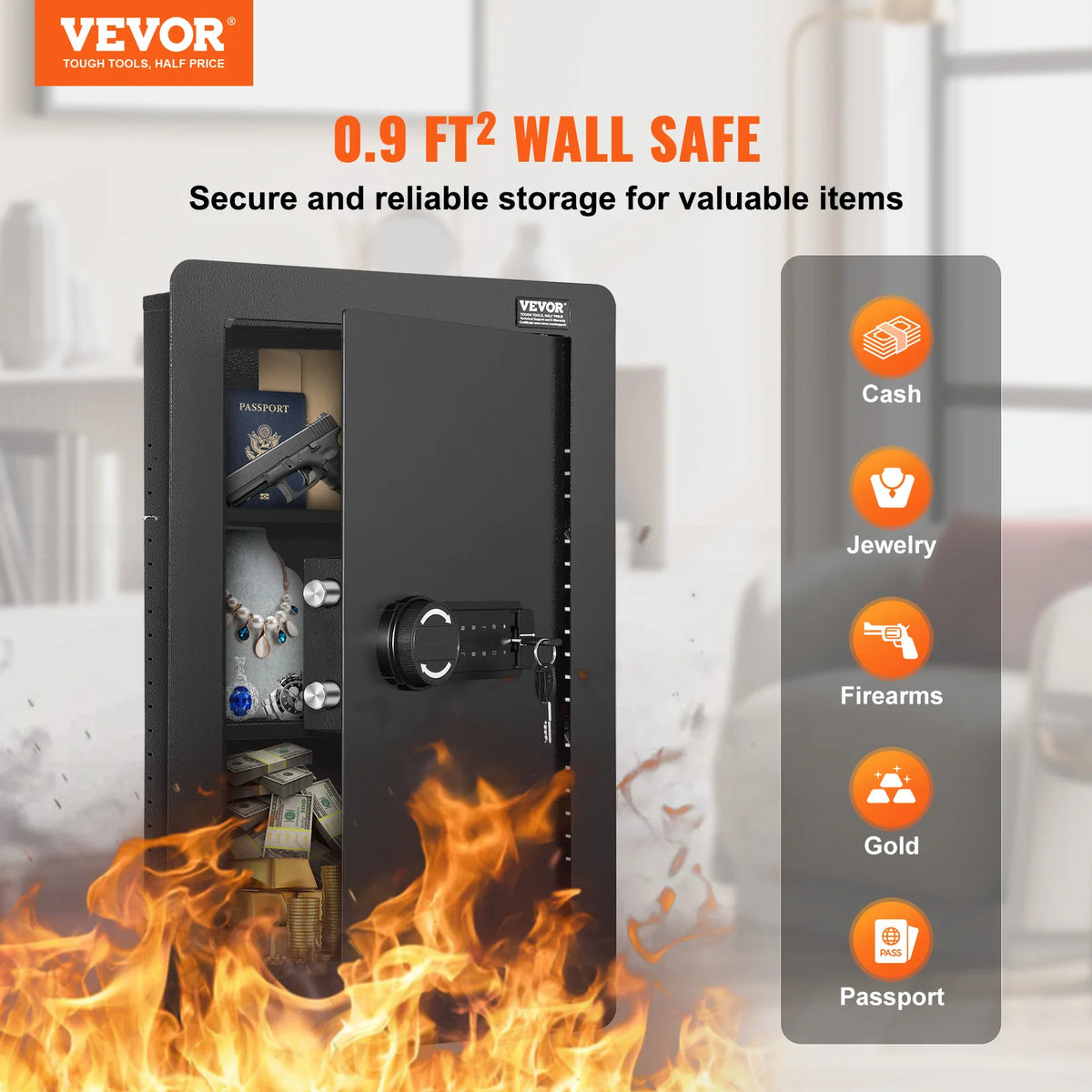 SucceBuy Tall Hidden Wall Safe With Keypad And Three Shelves