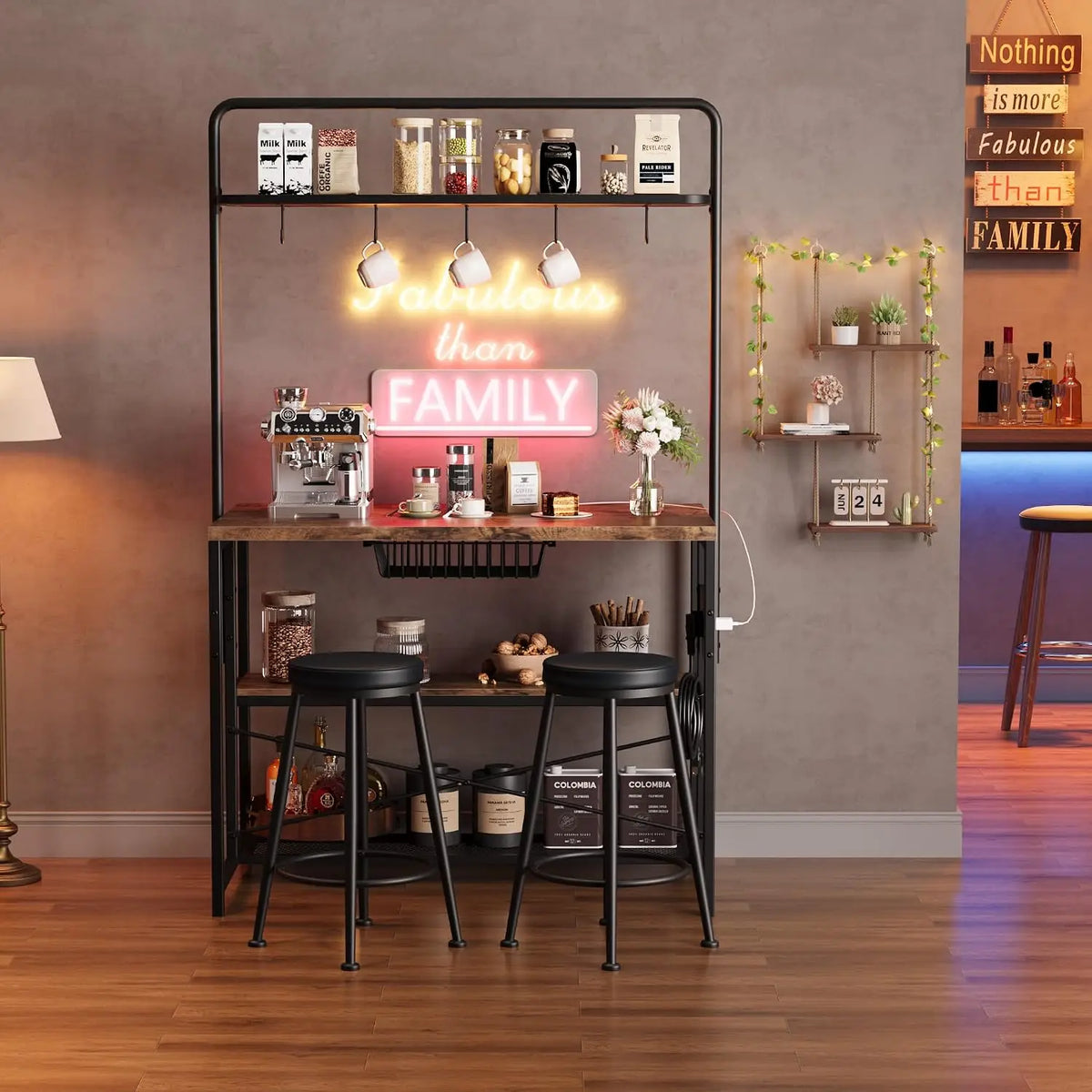 TWISTER.CK Kitchen Island Table With Power Outlet And Storage Shelves