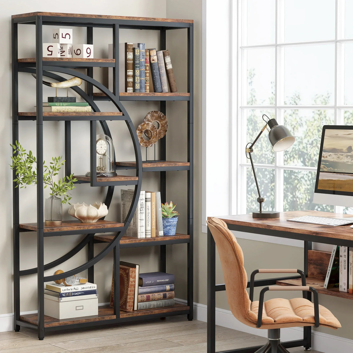 Tribesigns Industrial Etagere Bookcase With Five Tier Display Storage