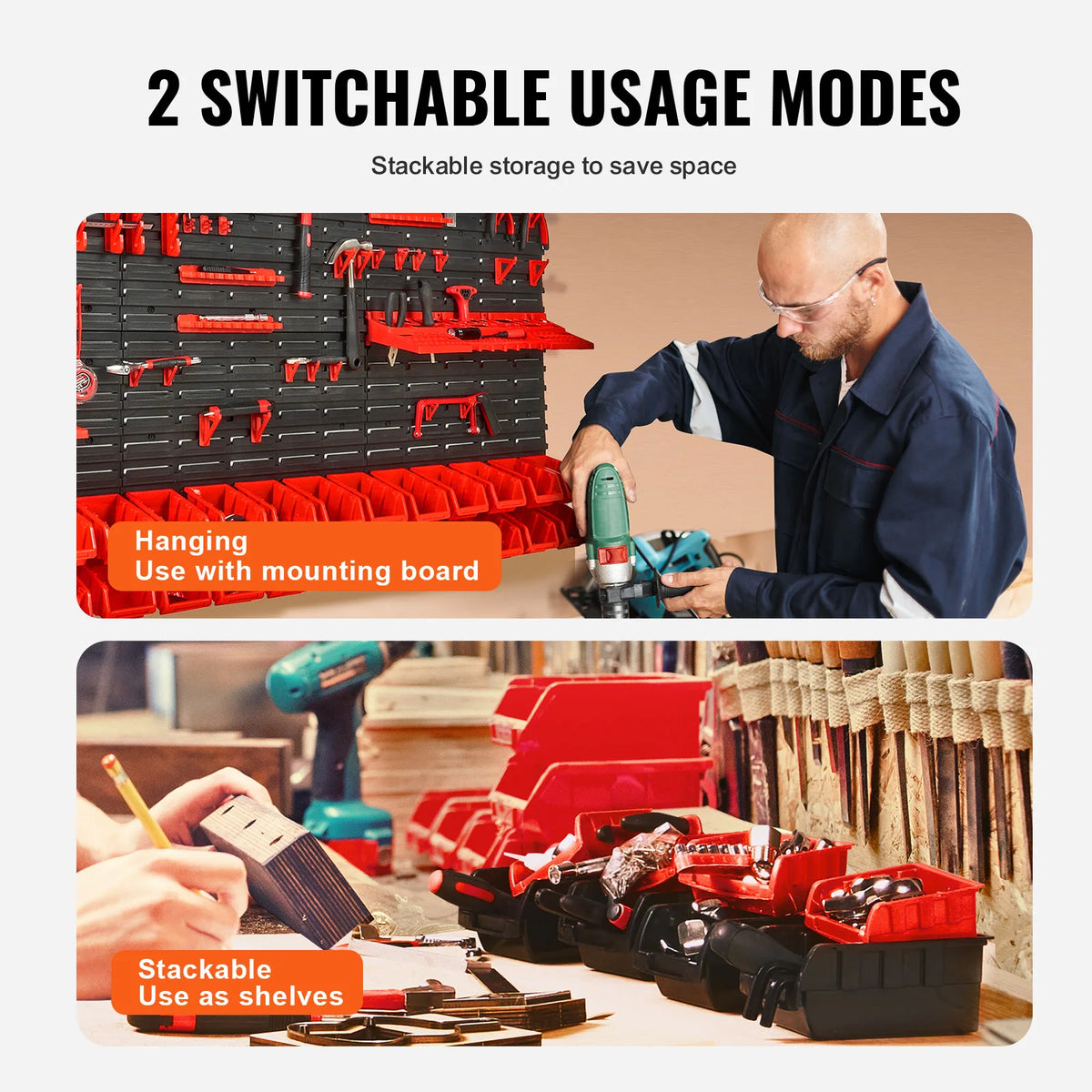 SucceBuy Wall Mounted Parts Storage Bins Rack Organizer With Hooks