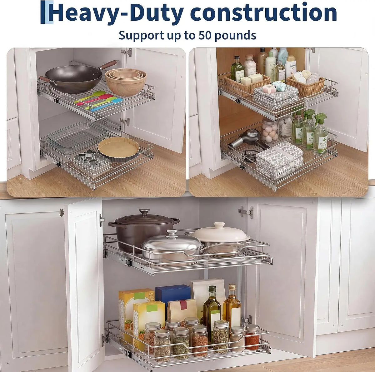Tacleekii Two Tier Pull Out Cabinet Organizer With Steel Frame