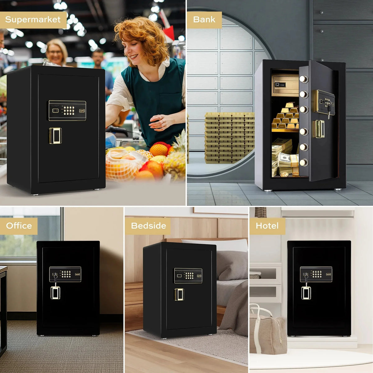 Deli 6.2 Cu ft Large Safe Box Electronic Keypad with Fireproof Bag Dual Alarm Lockable Inner Cabinet for Home Hotel