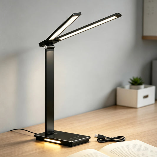 DUMILOO Double Head Dimmable LED Desk Lamp With USB Power