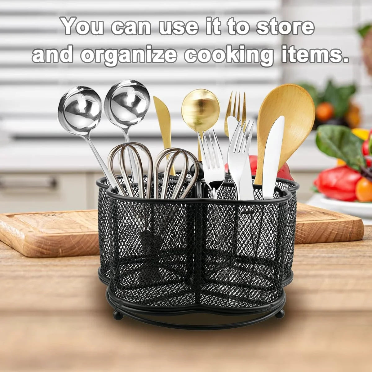 Rotating Stainless Steel Utensil Holder For Kitchen Organization