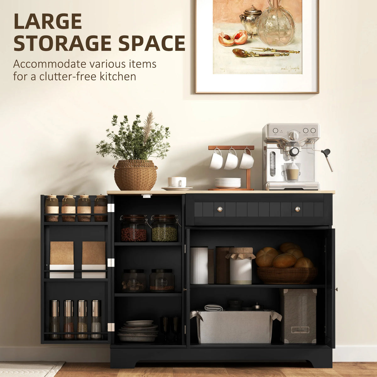 HOMCOM Modern Coffee Bar Cabinet with Storage, Sideboard Buffet Cabinet with  Drawer, Adjustable Shelves, Small Kitchen Pantry with Door Shelves, Black