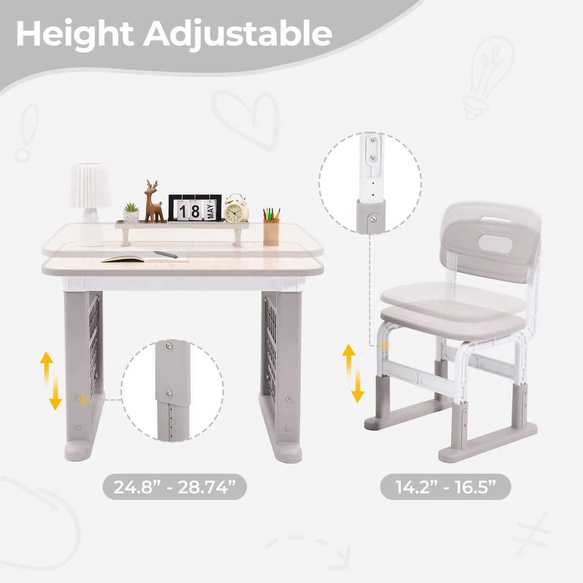 Adjustable Activity Table and Chair Set for Kids Creative Play