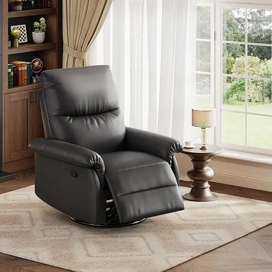 Swivel Rocker Recliner Chair With Padded Arms And Deep Seat