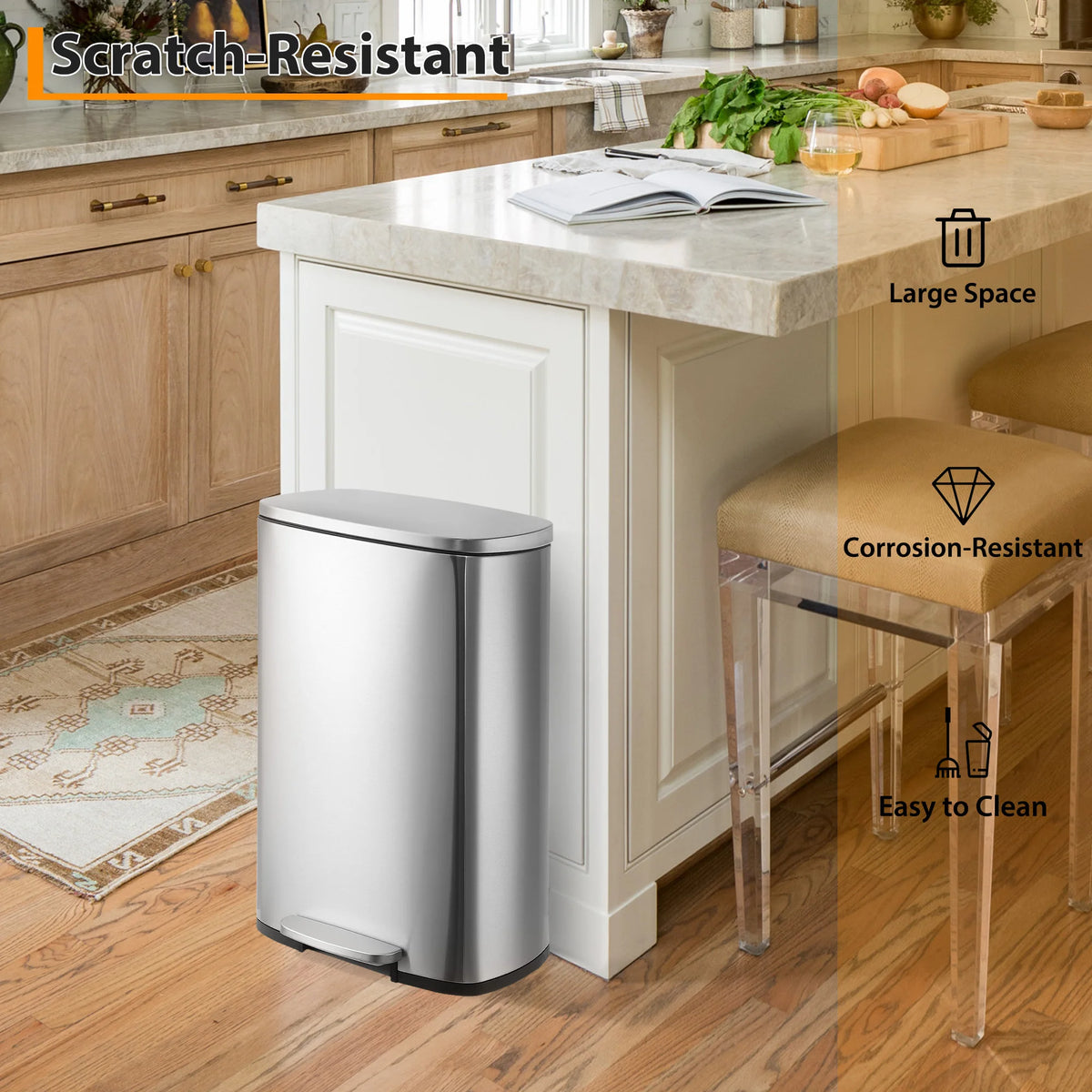 Stainless Steel Step Pedal Trash Can With Soft Close Lid