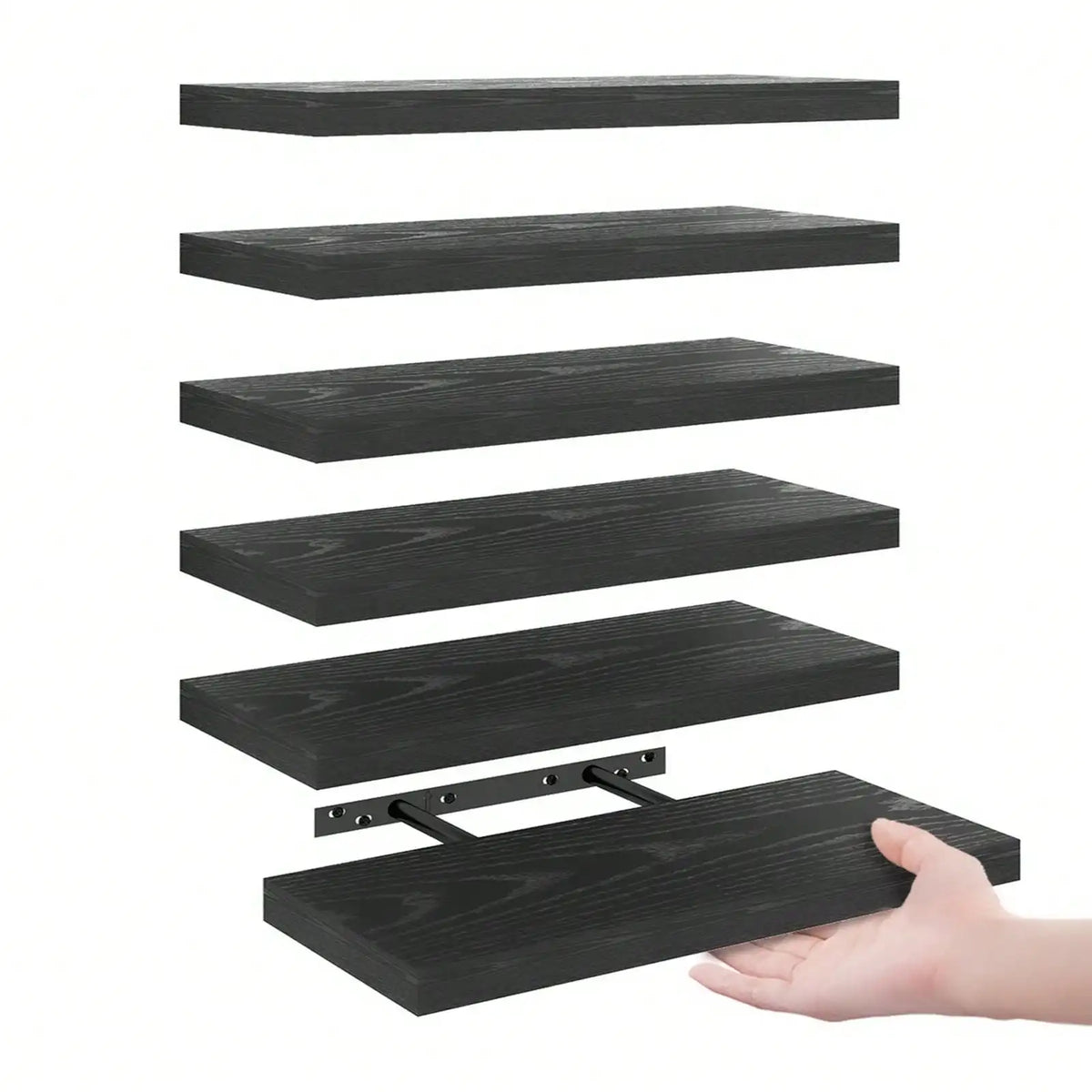 4 Pack Floating Shelves Modern Black Wood Wall Shelves Storage Shelving Unit With Invisible Metal Brackets Display Rack For Bathroom Living Room Bedroom Kitchen Housewarming Gift
