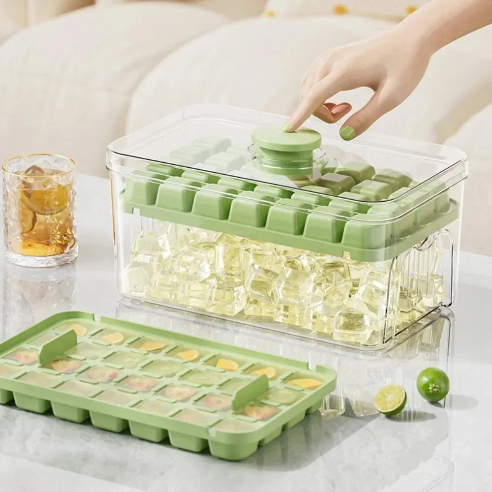 One Touch Ice Cube Tray Storage Bucket With Easy Dispensing