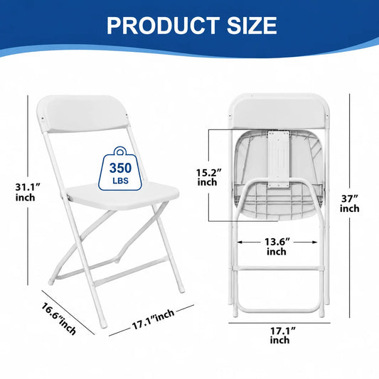 10/50/100 Pack Folding Chairs, Plastic Portable Chairs Outdoor Indoor, 350lb Capacity,Portable Event Chair, Lightweight Folding,Black/White