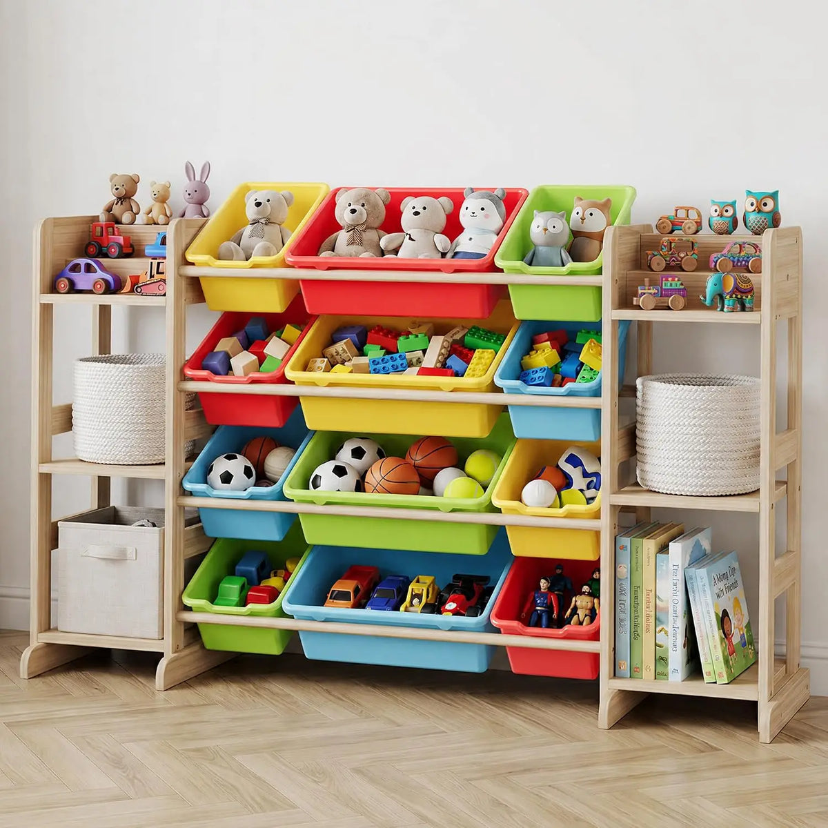 TWISTER.CK Kids Toy Storage Cabinet With Bins And Bookshelf Organizer