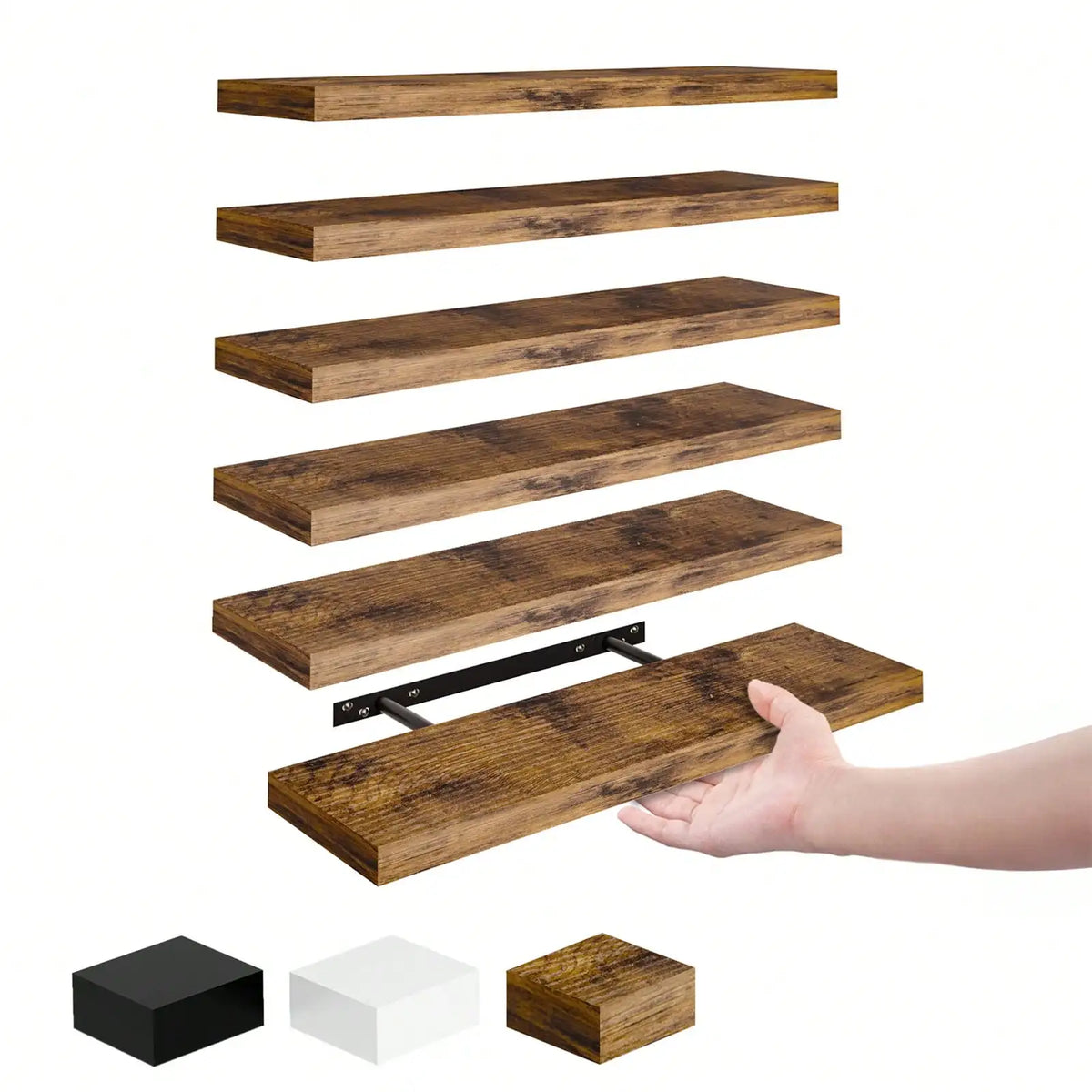 4 Pack Floating Shelves Modern Black Wood Wall Shelves Storage Shelving Unit With Invisible Metal Brackets Display Rack For Bathroom Living Room Bedroom Kitchen Housewarming Gift