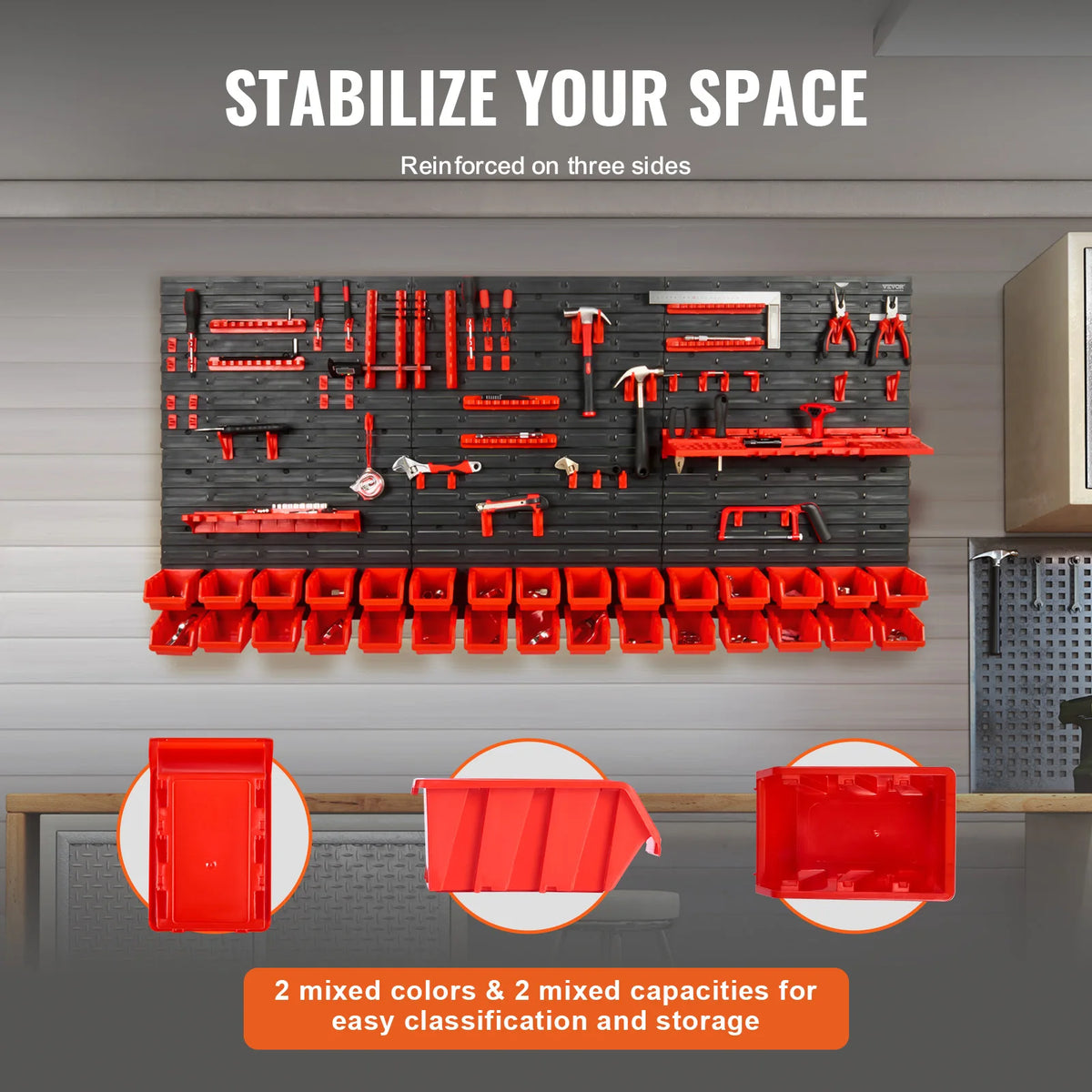 SucceBuy Wall Mounted Parts Storage Bins Rack Organizer With Hooks