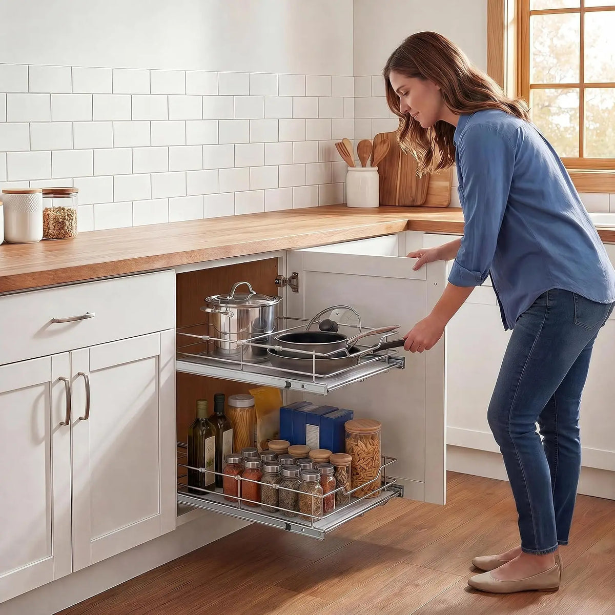Tacleekii Two Tier Pull Out Cabinet Organizer With Steel Frame