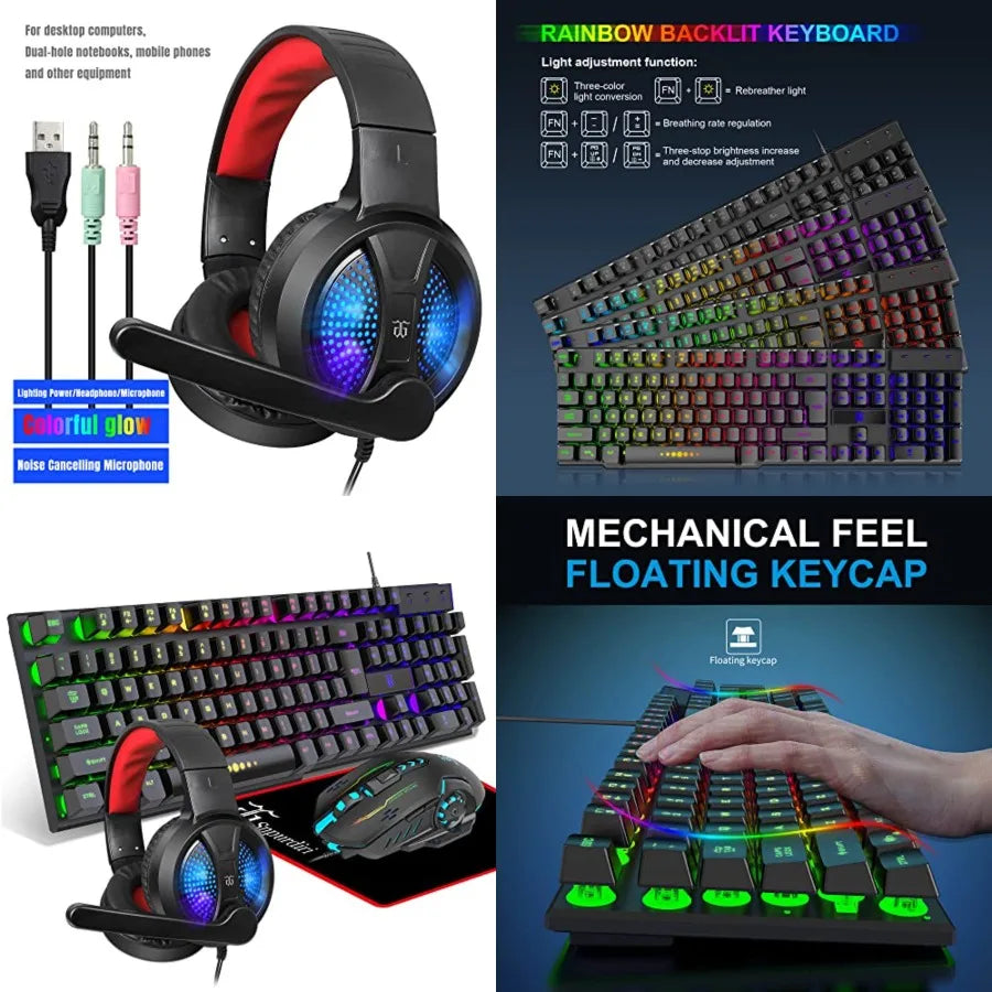 Gaming Keyboard and Mouse, Headphones, Mouse pad All in One Combo for PC Gamers and Xbox and PS4 Users