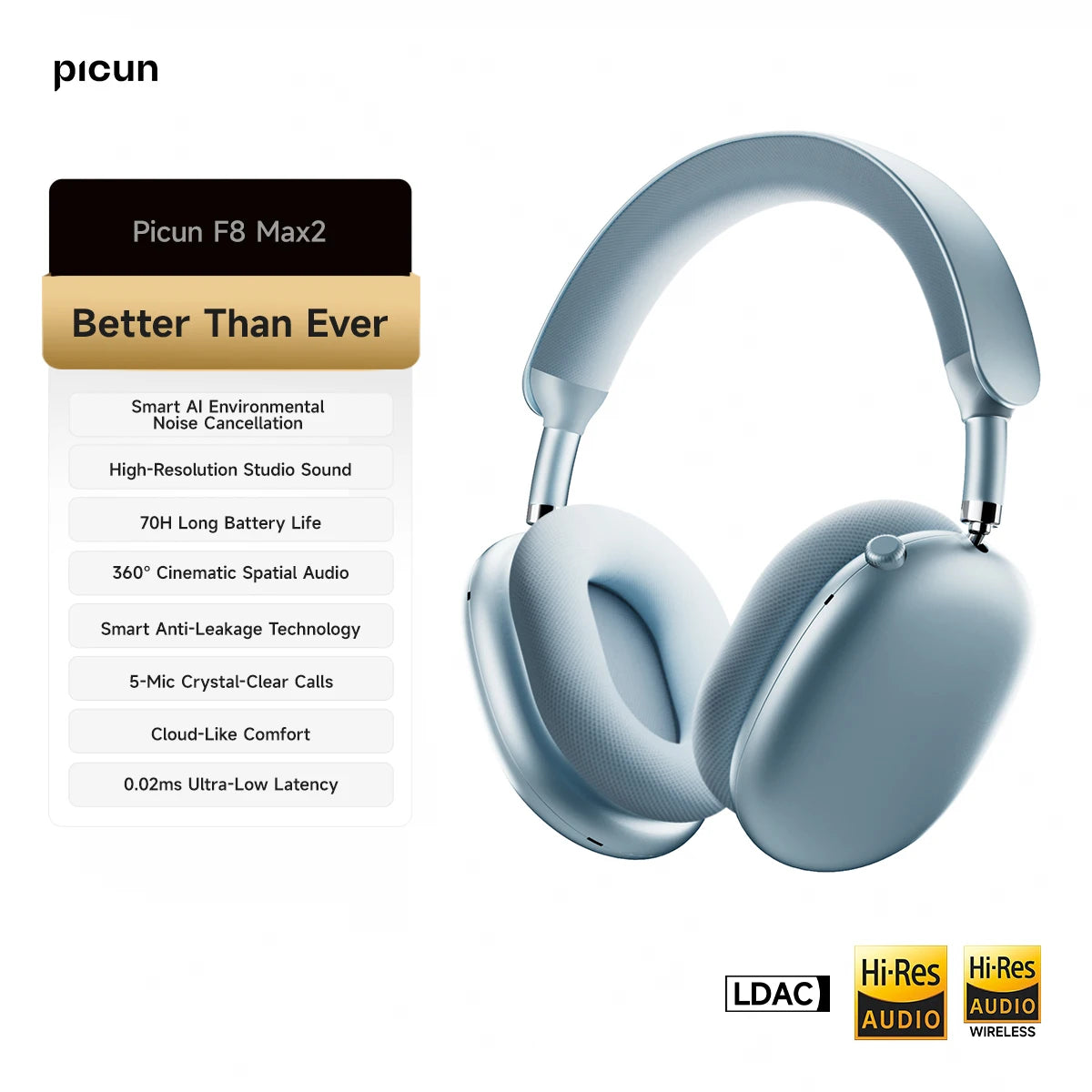 Picun F8 Pro ANC Wireless Headphones With Spatial Audio
