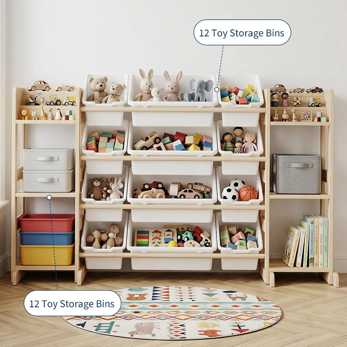 TWISTER.CK Kids Toy Storage Cabinet With Bins And Bookshelf Organizer