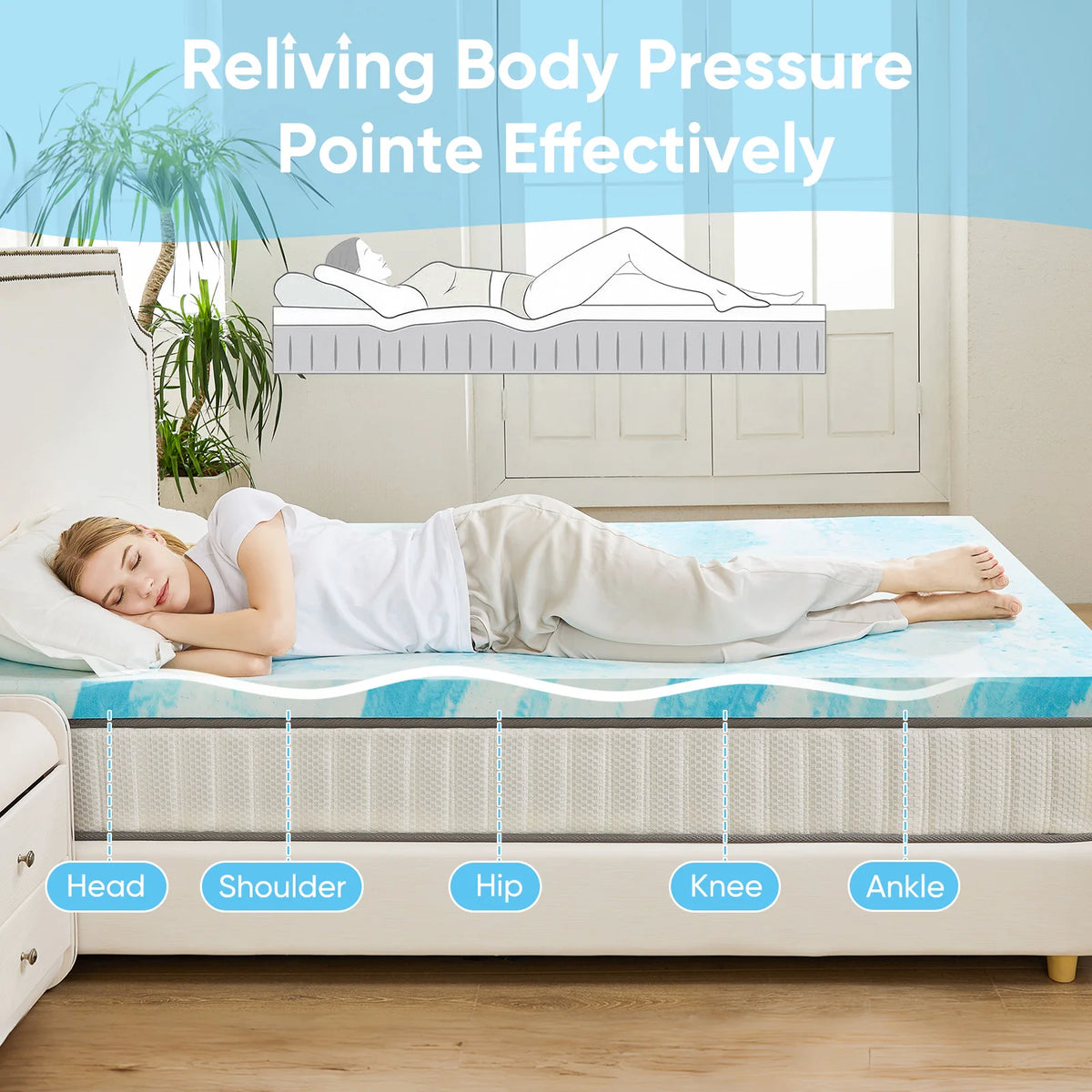JHK Gel Memory Foam Cooling Mattress Topper For Enhanced Comfort