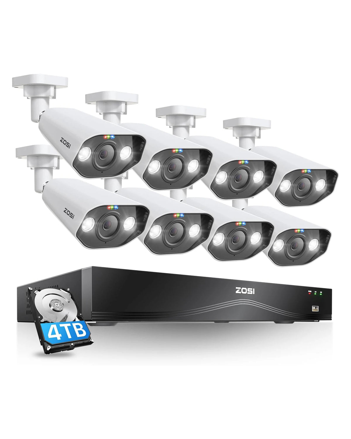 ZOSI 16CH 4K PoE CCTV Security Camera Full System 16 Port 32CH Dual-Disk NVR 2-Way Audio 8MP Outdoor Home Business Video Surveillance Kit