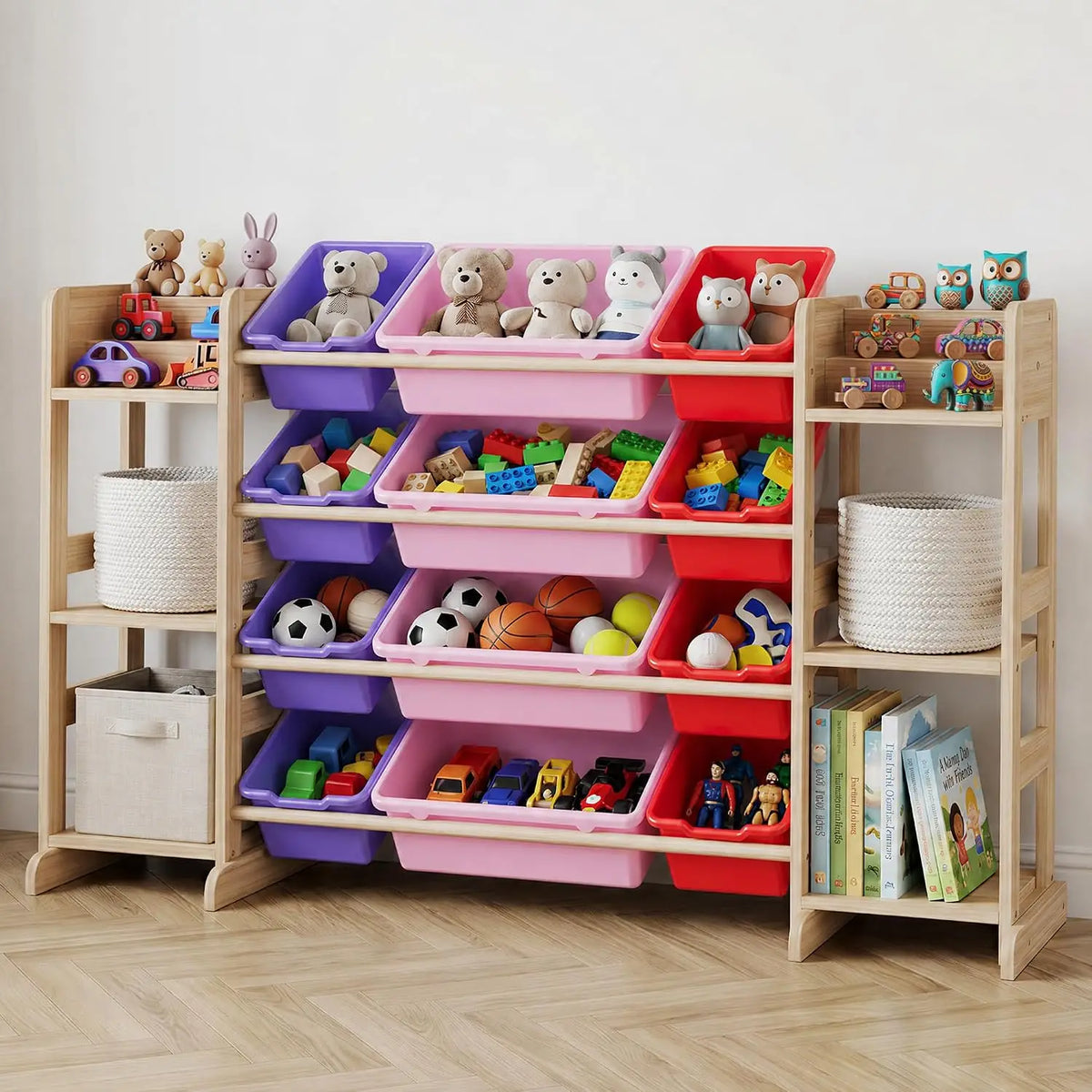 TWISTER.CK Kids Toy Storage Cabinet With Bins And Bookshelf Organizer