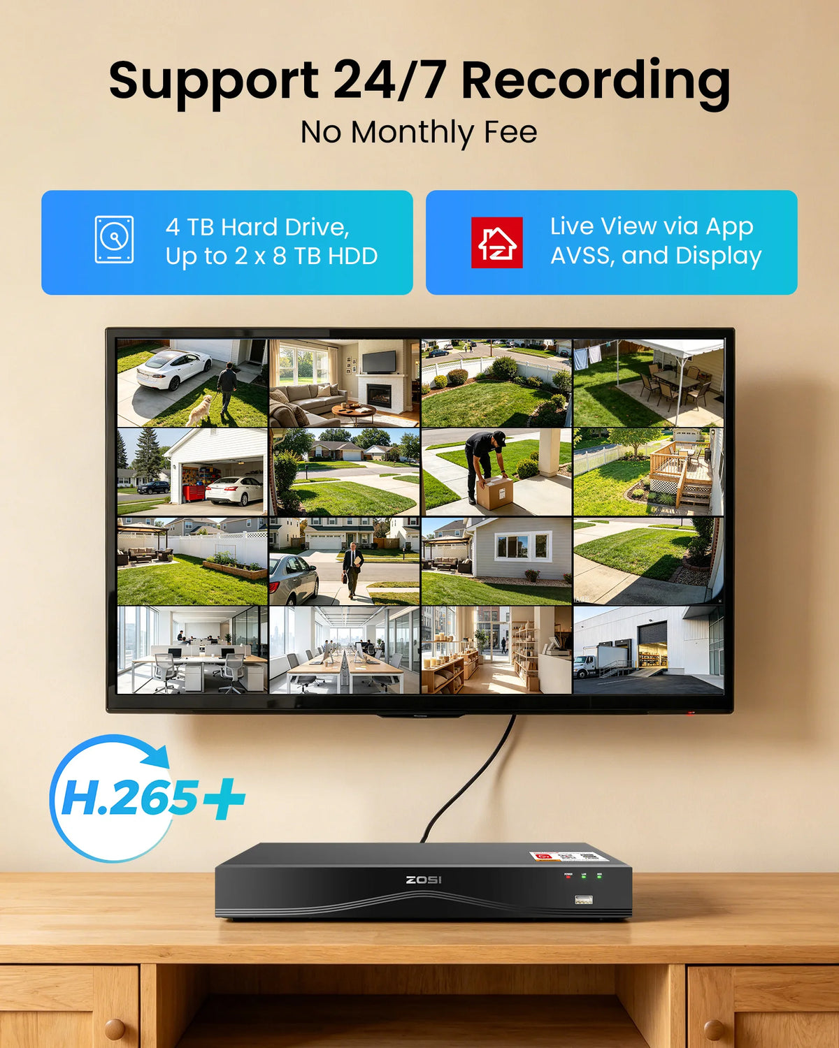 ZOSI 16CH 4K PoE CCTV Security Camera Full System 16 Port 32CH Dual-Disk NVR 2-Way Audio 8MP Outdoor Home Business Video Surveillance Kit