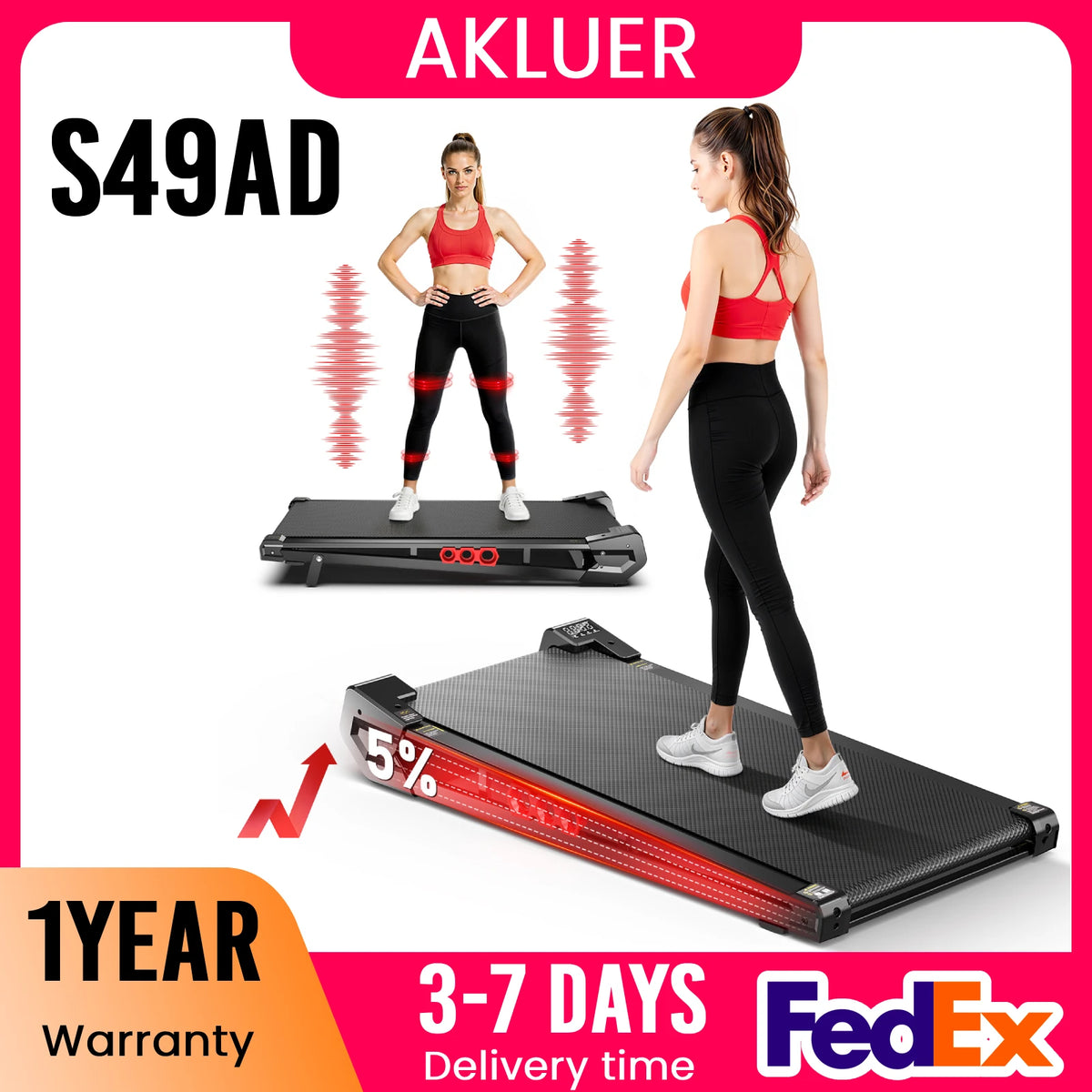 AKLUER Under Desk Vibration Walking Pad With Remote Control