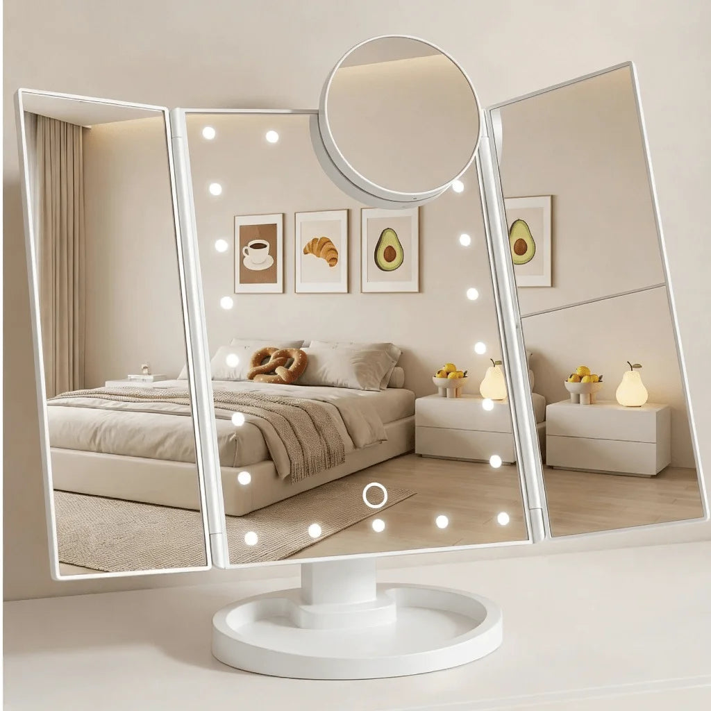 Tri Fold Lighted Vanity Makeup Mirror With 21 LED Lights