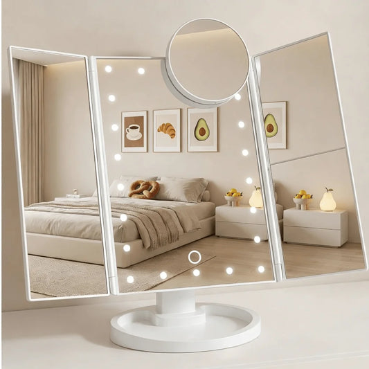 Tri Fold Lighted Vanity Makeup Mirror With 21 LED Lights